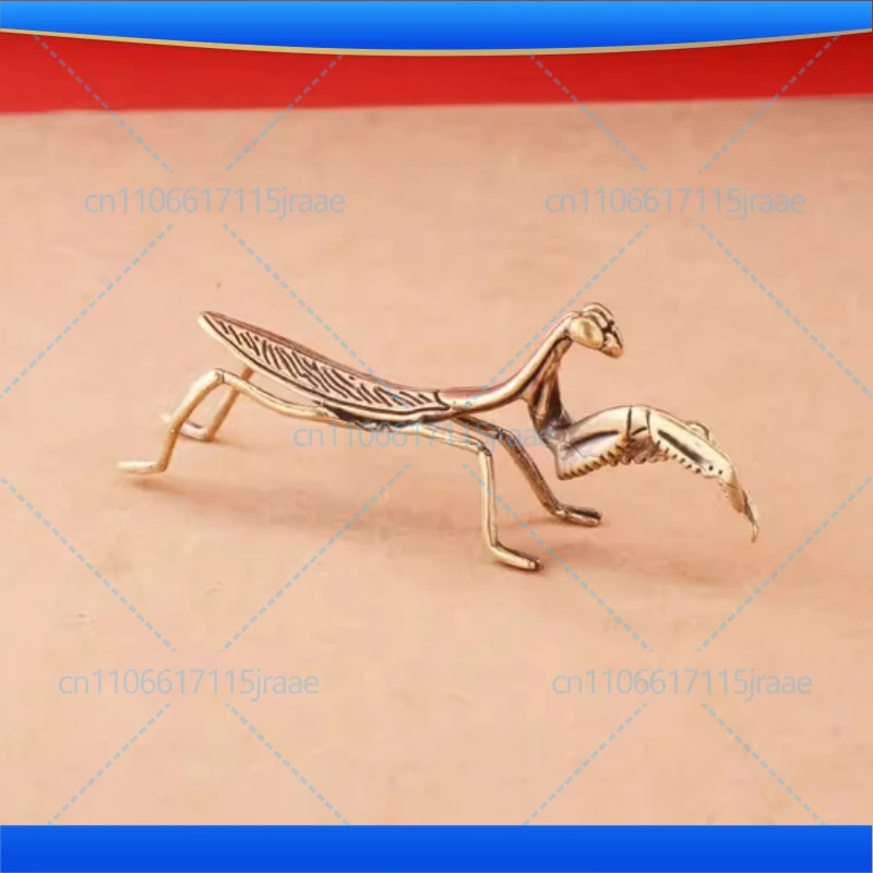 Simulation Brass Mantis Ornament Antique Insect Figurines Miniature Desk Decorations Craft Tea Pet Feng Shui Collectibles