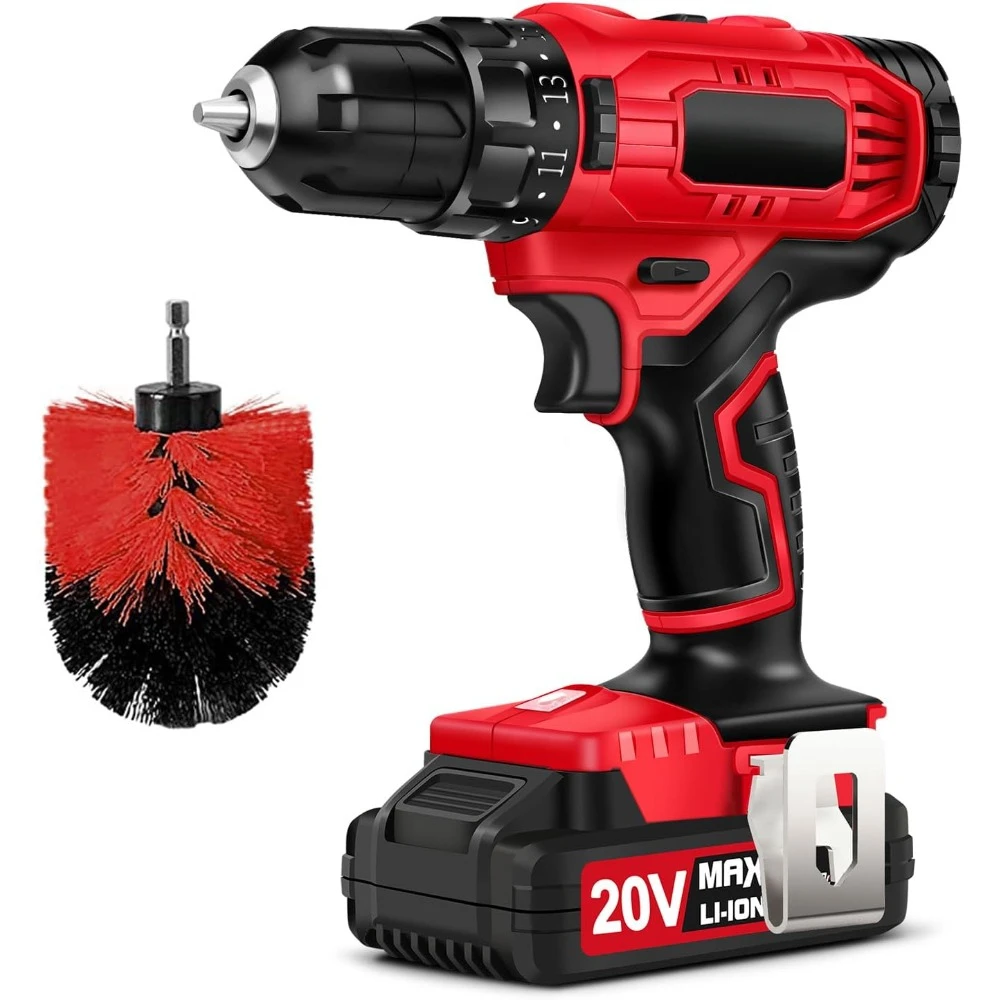 

20V Cordless Drill Set, 320 In-lbs Torque Power Drill/Driver Kit with Drill Brush, 2 Variable Speed, 3/8'' Keyless Chuck