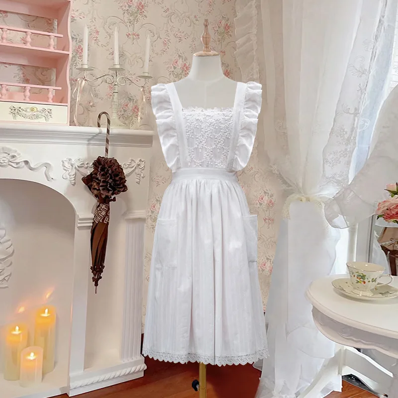 1pc Ins-style White Lace Apron Gardener and Florist Stain-resistant Waistband Artistic Retro and Fashionable White Smocks