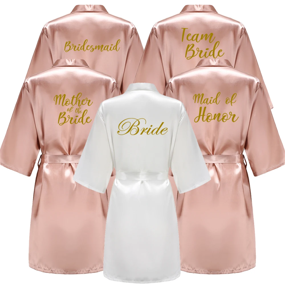 Wedding Bride Bridesmaid Robe Satin Rayon Mother Sister Bathrobe Nightgown For Women Maid of Honor Kimono Sleepwear