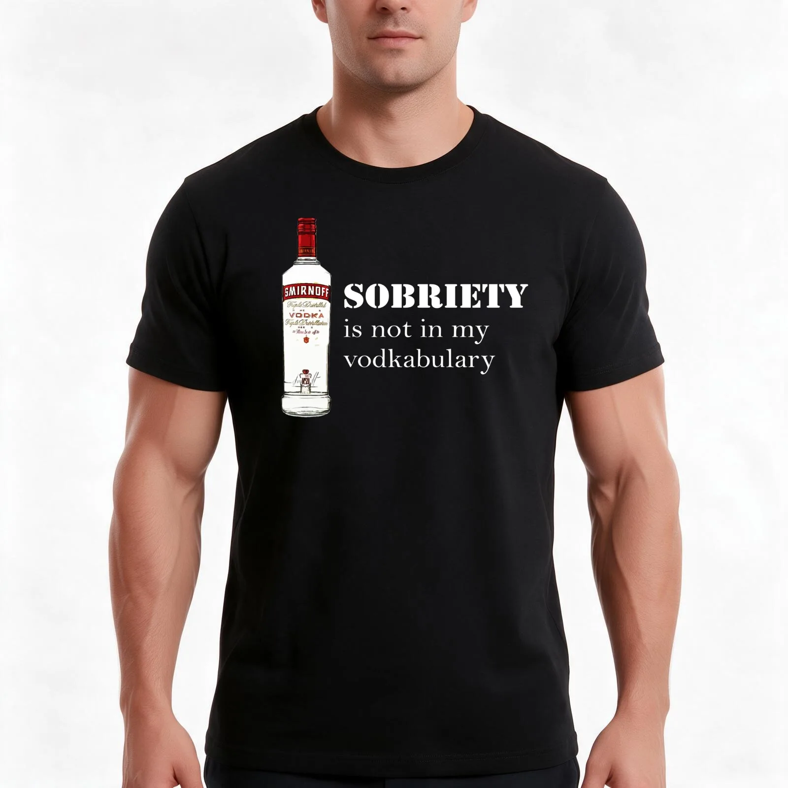 Smirnoff Vodka Bottle Sobriety is Not in my Vodkabulary Funny T-Shirt, Summer Casual Cotton Tee, Oversized Streetwear Tops