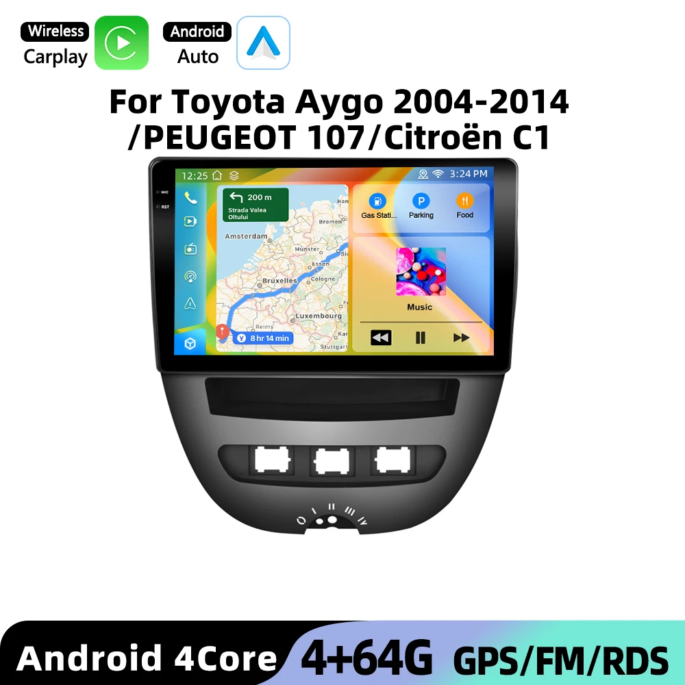Podofo Draadloze CarPlay Auto AI Radio voor Toyota Aygo 2004-2014/PEUGEOT 107/Citroën C1 Android GPS WIFI Auto Multimedia Speler - afbeelding 1