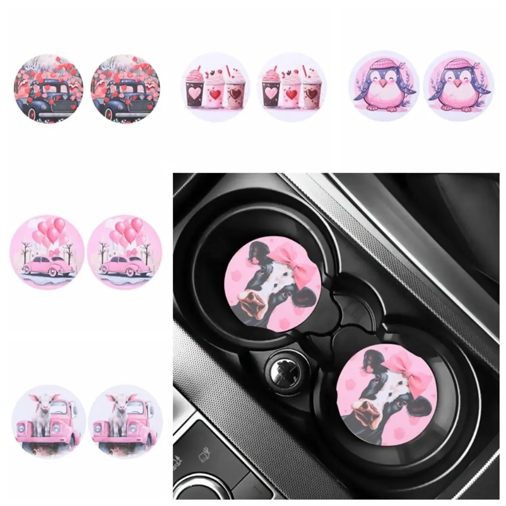 Heart Pattern Pink Car Coaster Water Coaster Pads Anime Figure Heart Pattern Car Coasters Cup Mats PVC