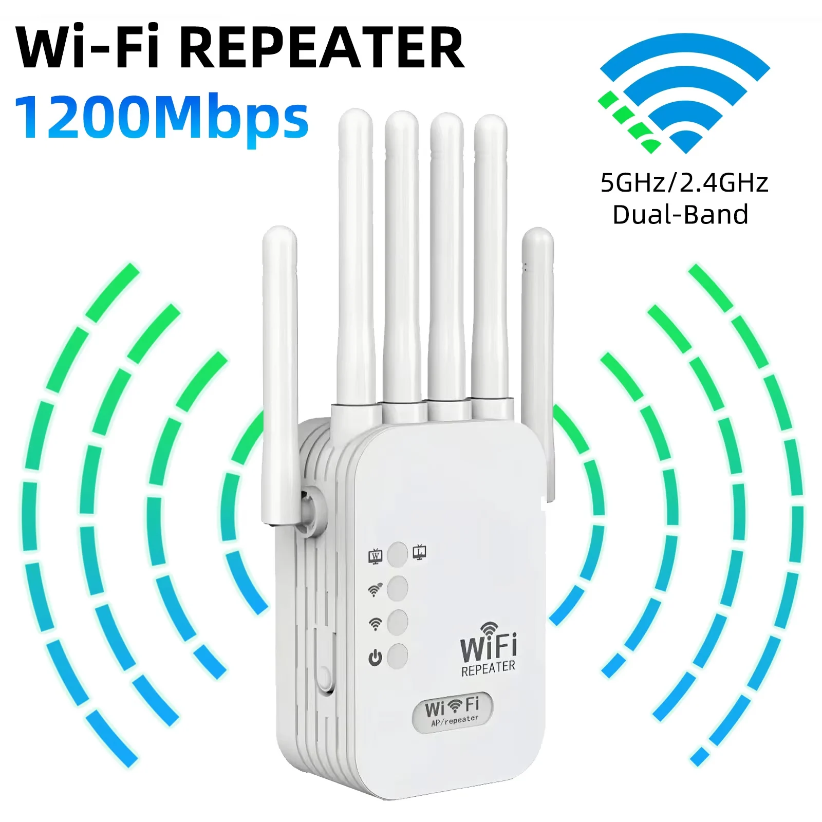 Poderoso Extensor de Sinal WiFi para Casa, Repetidor de Banda Dupla, Internet Booster, Sem Fio, Internet, Porta Ethernet, 1200m, 5GHz, 2.4GHz