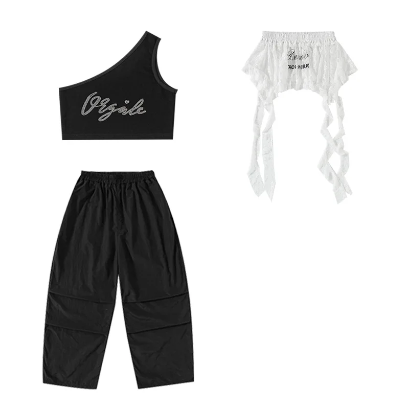 Vêtements de danse Jazz Kpop pour filles, costume de Performance Hip Hop, hauts nombril d'été, pantalons Baggy, ensemble de vêtements de rue pour défilé de mode