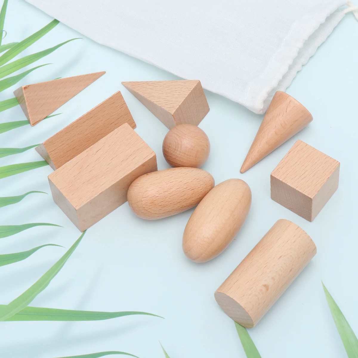 ชุดบล็อกไม้เรขาคณิต 11 ชิ้น สำหรับเด็กก่อนวัยเรียน เรียนรู้คณิตศาสตร์เบื้องต้น ความสมมาตร พื้นที่ ปริมาตร พร้อมกระเป๋า