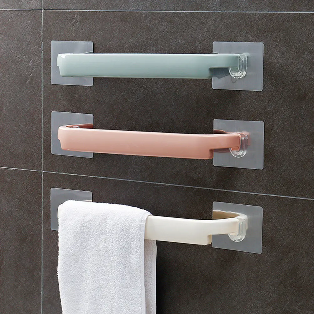 Heavy Duty Self Adhesive Towel Rack Punch Free Wall Mounted Bathroom Storage Shelf Steam Resistant