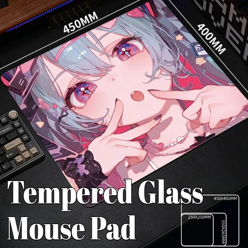 Anime Games Tempered Glass Mouse Pad Large Support Customized Pattern Laser Engraving Upgrade FPS Game Mouse Pad Desk Mat Gifts