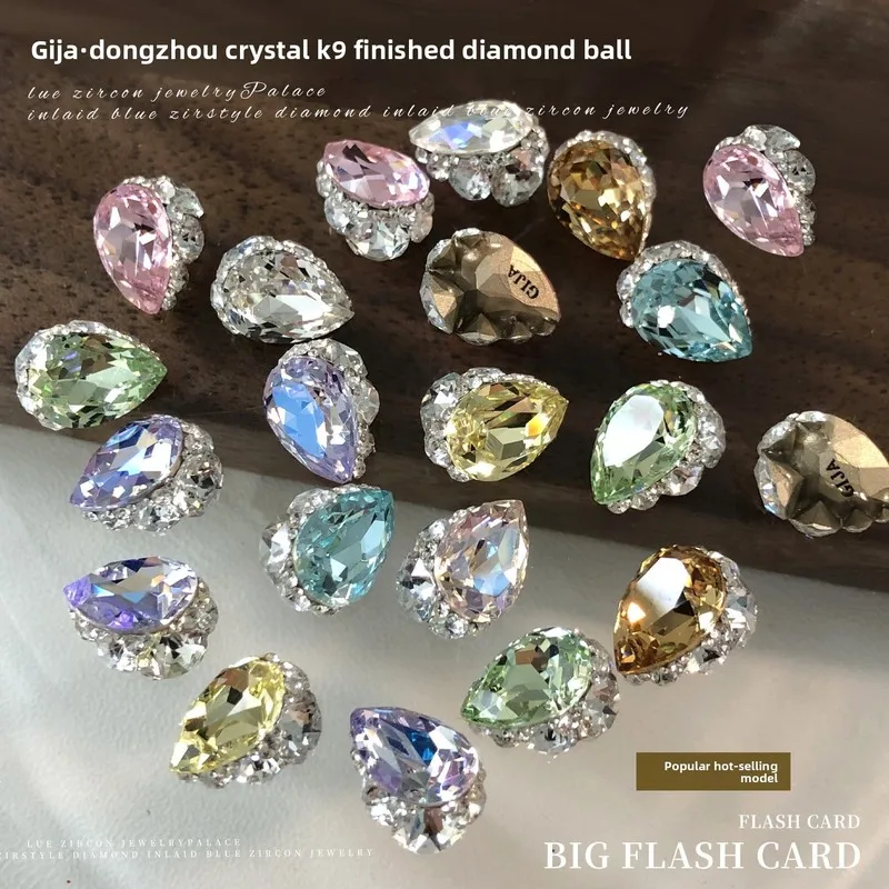 Shiny K9 Crystal Stacked Nail Diamonds No Base Drop Pink Blue Champagne Purple Finished Diamond Ball Nail Art Decoration