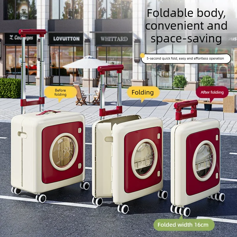Pet Carrier Silent Wheels Breathable Pet Stroller Window Space Cabin Adjustable Handle Safety Buckle Cat Dog Travel Case