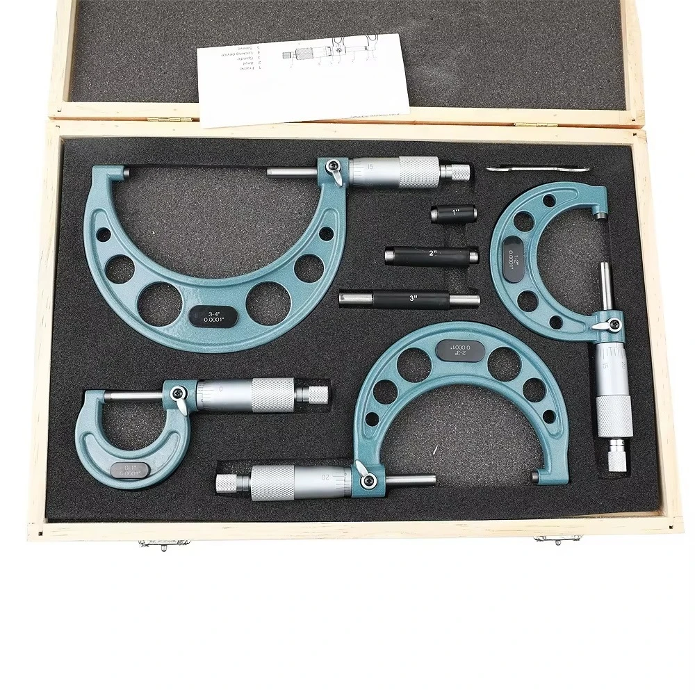 4pcs  Outside Micrometer Set 0.0001 Accuracy Carbide Micrometer Set Metric Gauge Vernier Caliper Gauge Measure Tools