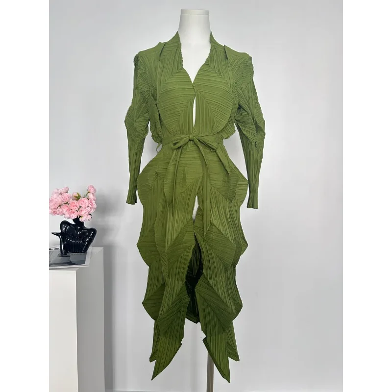 

Miyake однотонная куртка-бутон новая плиссированная нерегулярная свободная куртка большого размера с длинными рукавами простой свободный и эластичный пригородный кардиган