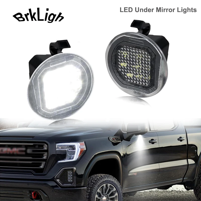 2pcs For GMC Sierra Yukon 1500 2500 3500 LED Under Mirror Lights Puddle Lamps For Chevrolet Tahoe Suburban Silverado Cadillac