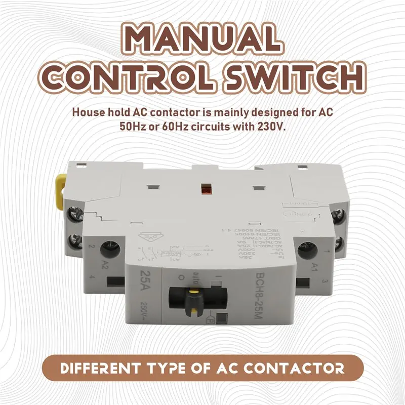 Stylish-AC Contactor Modular 2P 2NO 25A 220V/230V 50/60HZ For Switch By DIN Rail Mount Manual Control For DIY Smart Home