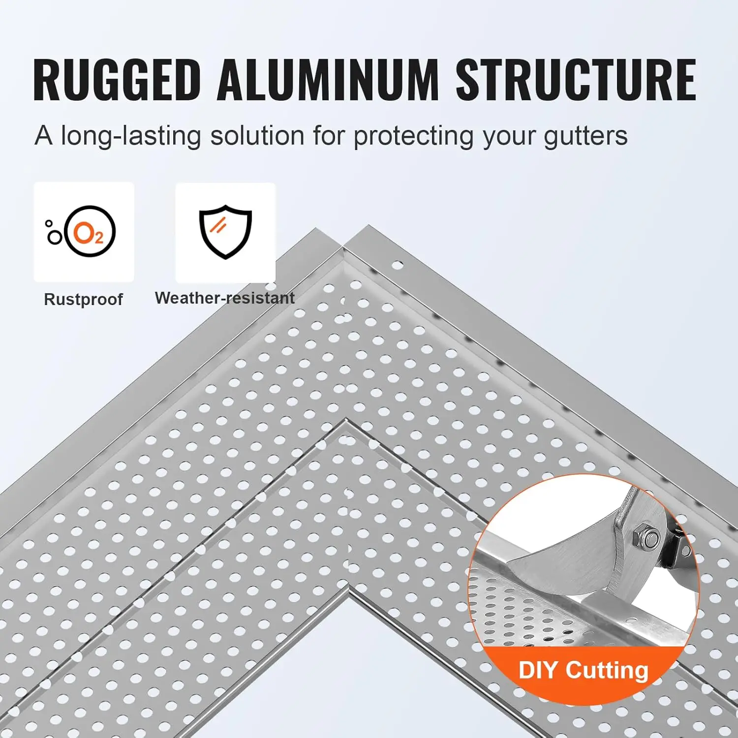 واقي مزراب، عرض 5 بوصة، غطاء مزراب DIY لمرشح أوراق الألومنيوم، 26 قطعة بطول إجمالي 104 قدم، قطر الثقب 0.157 بوصة