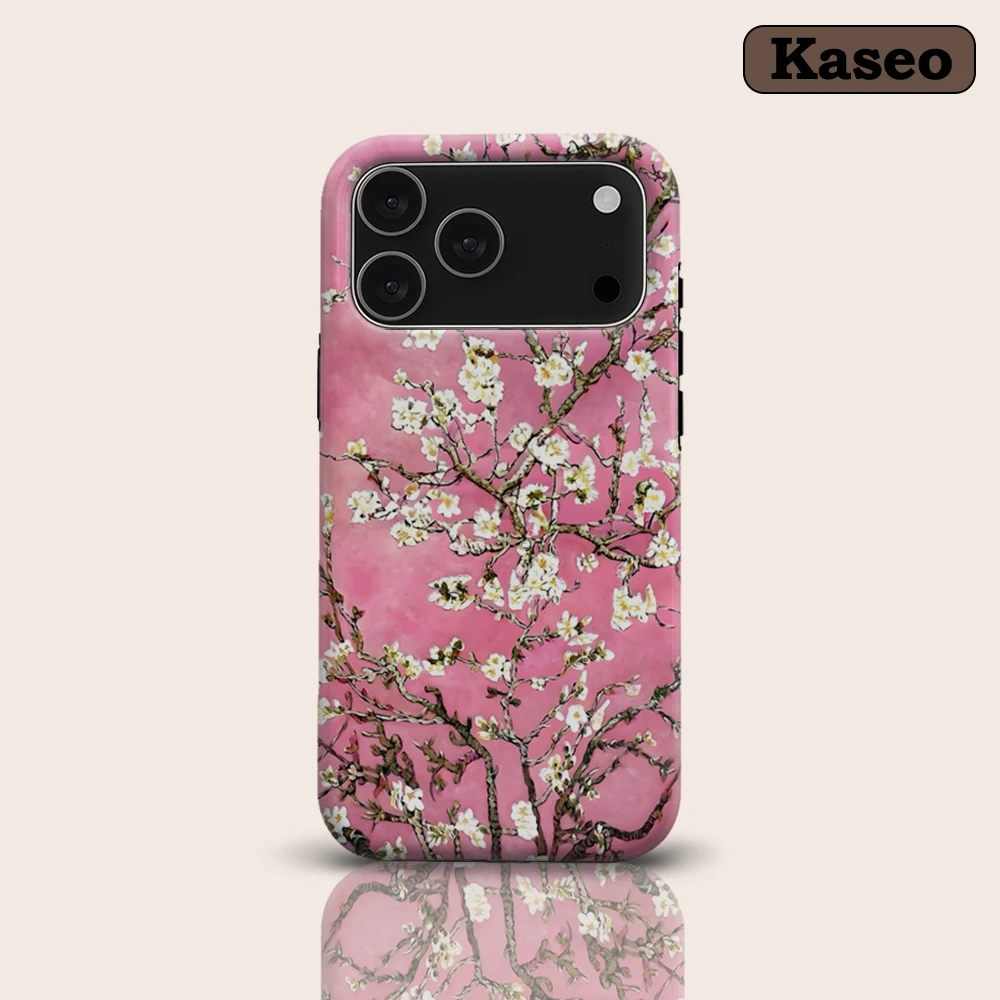 KASEO Matte Bumper for Magsafe Case for IPhone 17 16 15 14 Plus 13 Pro Max Shockproof Hard PC Pink Almond Blossoms Cover