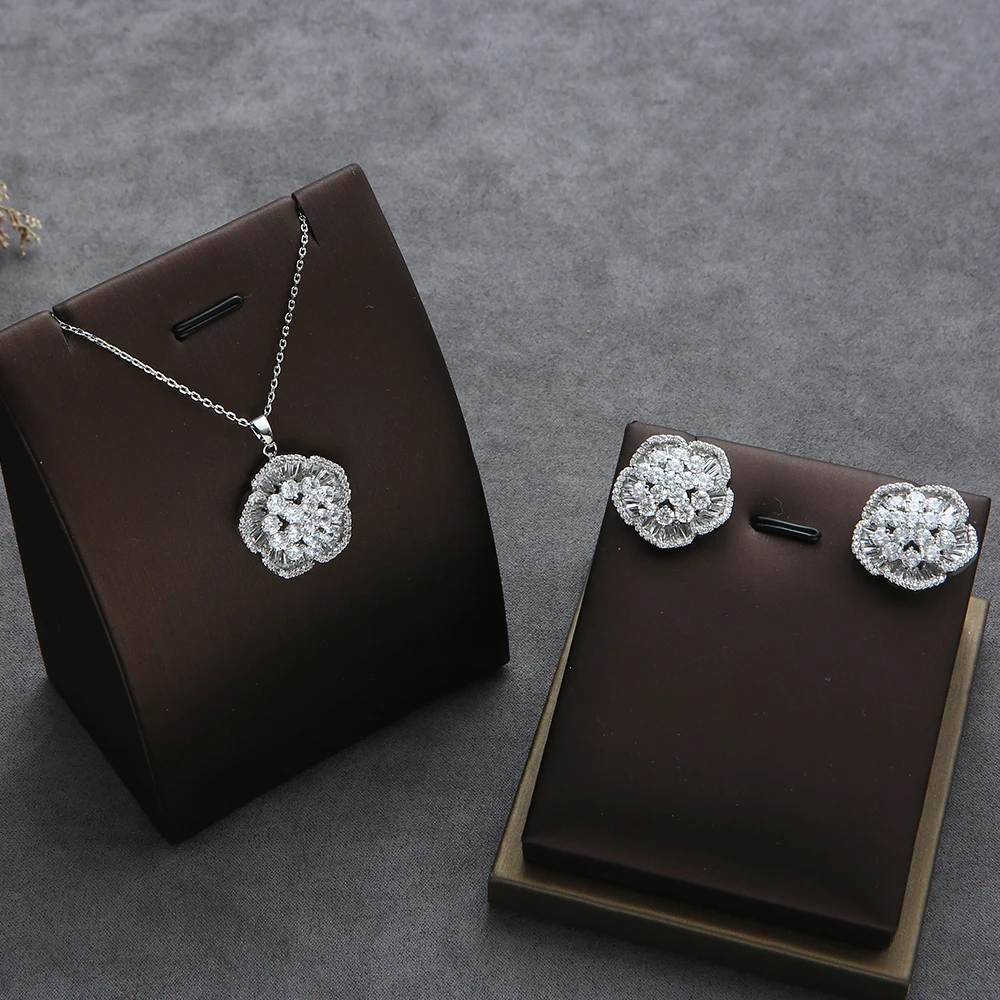 

Luxury Flower Necklace Stud Earring For Women Wedding Evening Party Dinner Dubai Jewelry Set Gifts S348