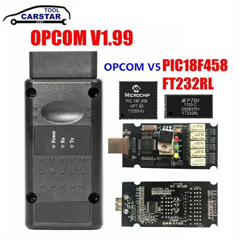 Firmware OPCOM V1.99/1,95/1,78/1,70/1,65 OBD2 para lector de código CAN-BUS para Opel OP COM OP-COM, diagnóstico PIC18F458, Chip FTDI