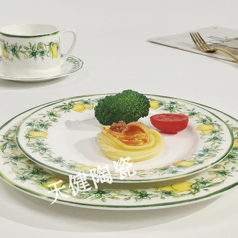 European Pastoral Style Small Fresh Perfume Lemon Western Food Plate Set Restaurant Hotel Steak Plate Coffee Cup Saucer Logo