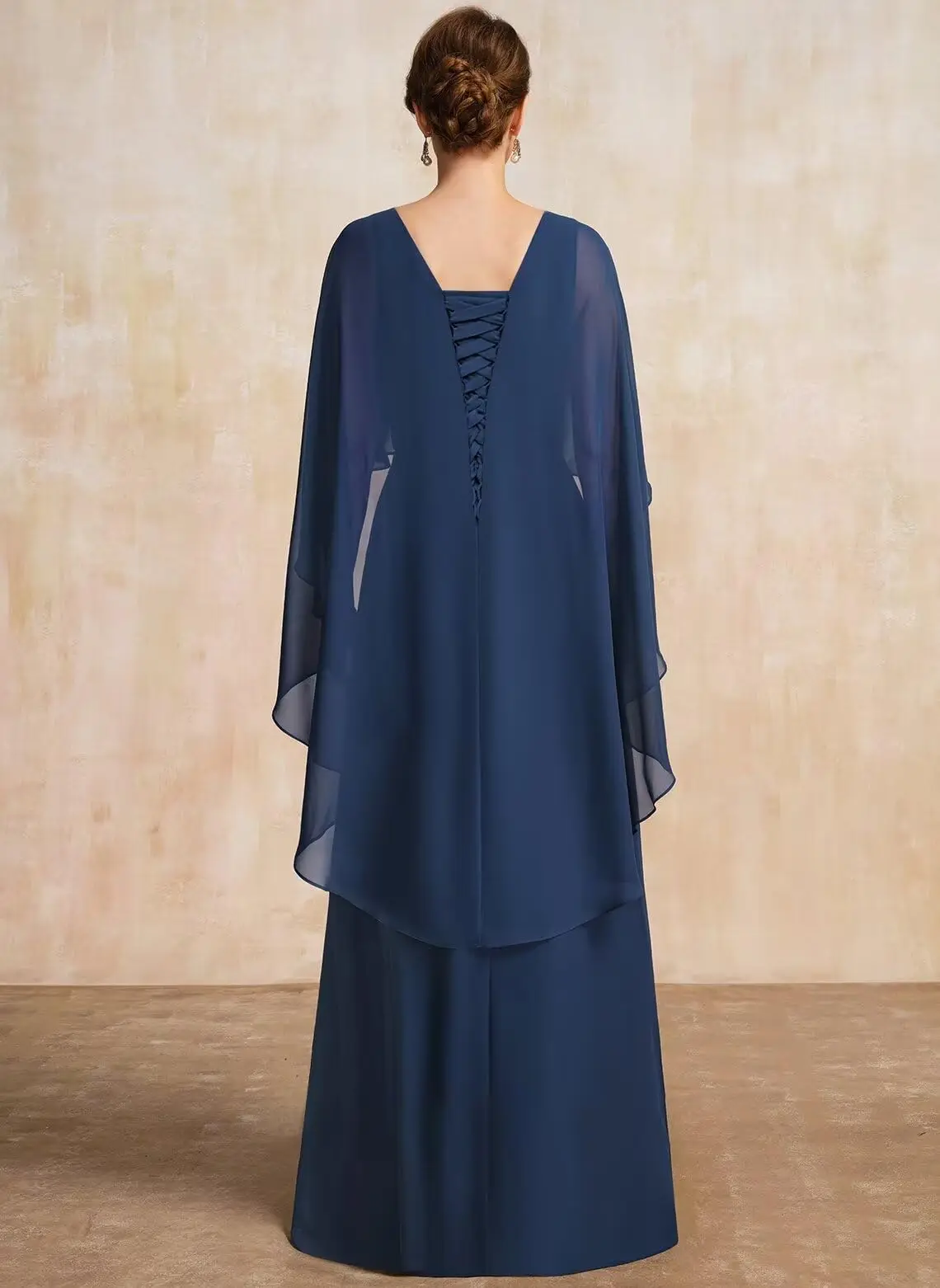 فساتين أم العروس برقبة على شكل V للسيدات مكشكشة وأكمام قصيرة من الشيفون فساتين سهرة رسمية طويلة