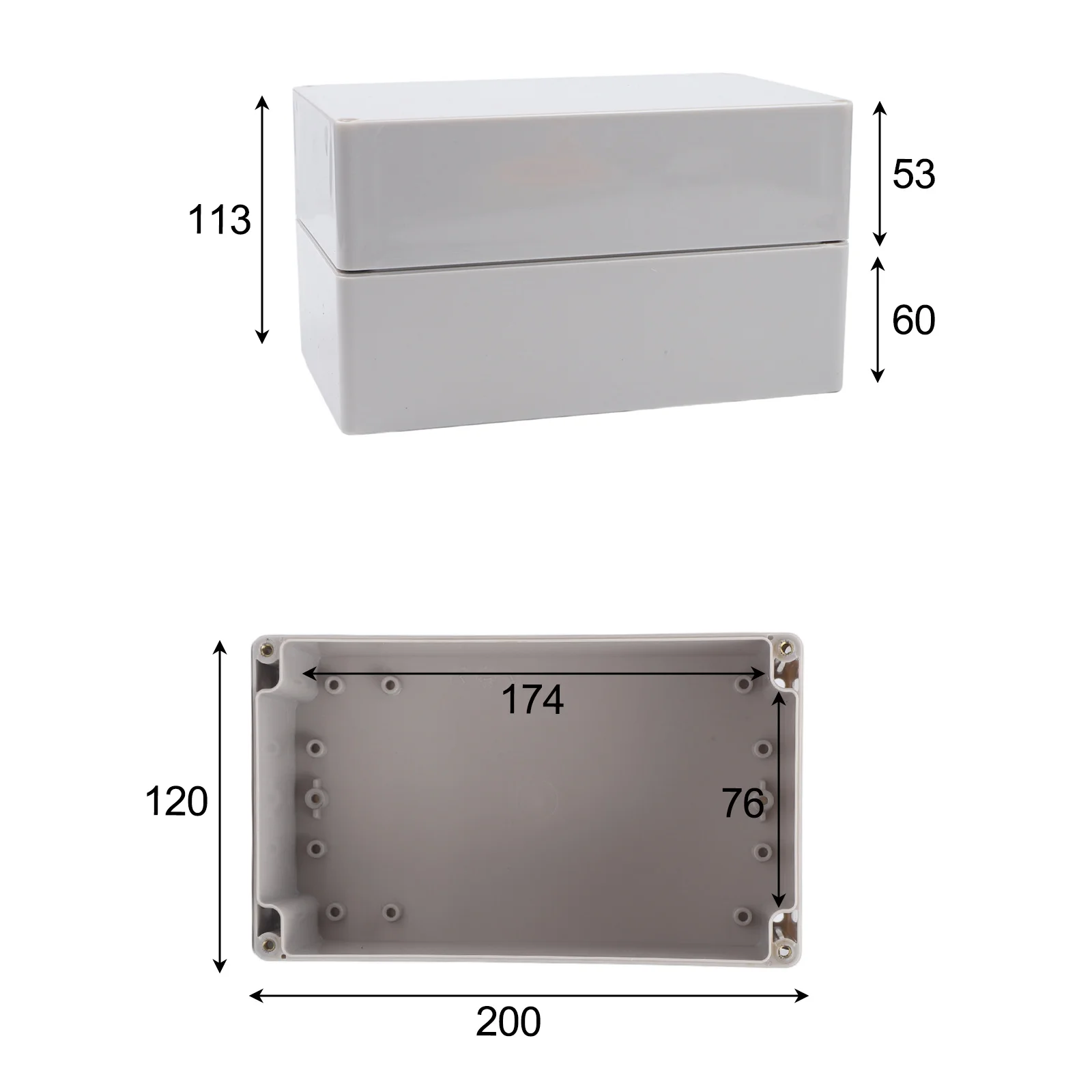 IP65 Rated Junction Box 200*120*113mm Weatherproof Plastic Enclosure for External Electrical Wiring and Component Housing
