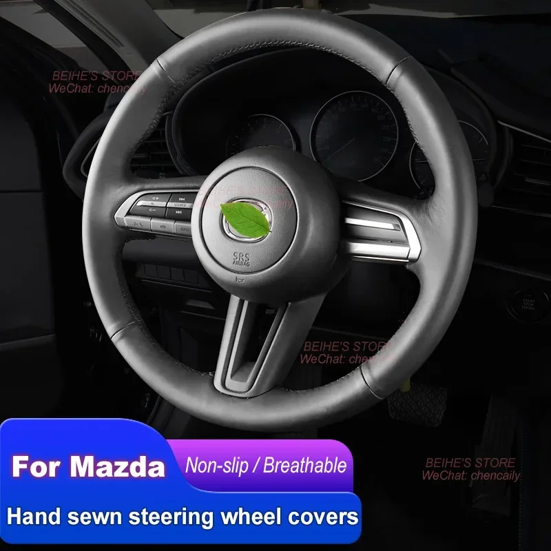 

Hand-stitched Non-slip Durable Nappa Leather Car Steering Wheel Cover for Mazda CX-30 Axela Atenza CX-5 Interior Accessories