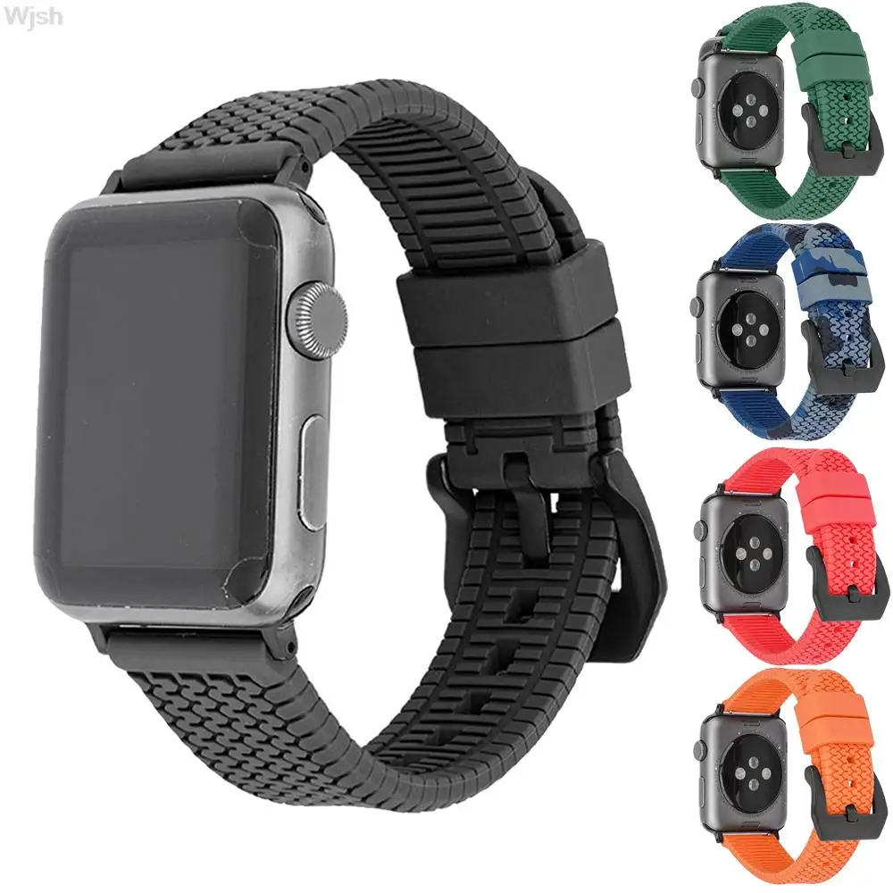 Camouflage Silicone Strap for Apple Watch 44mm 40mm 42mm 38mm Band Sport Rubber Wrist Bracelet for iWatch Series 6 SE 5 4 3 2 7