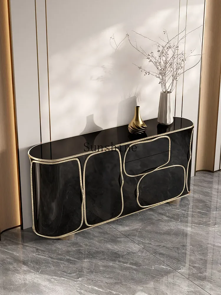 

Italian minimalist door cabinet light luxury high-end dining side solid wood villa living room wall decorative cabinet FT