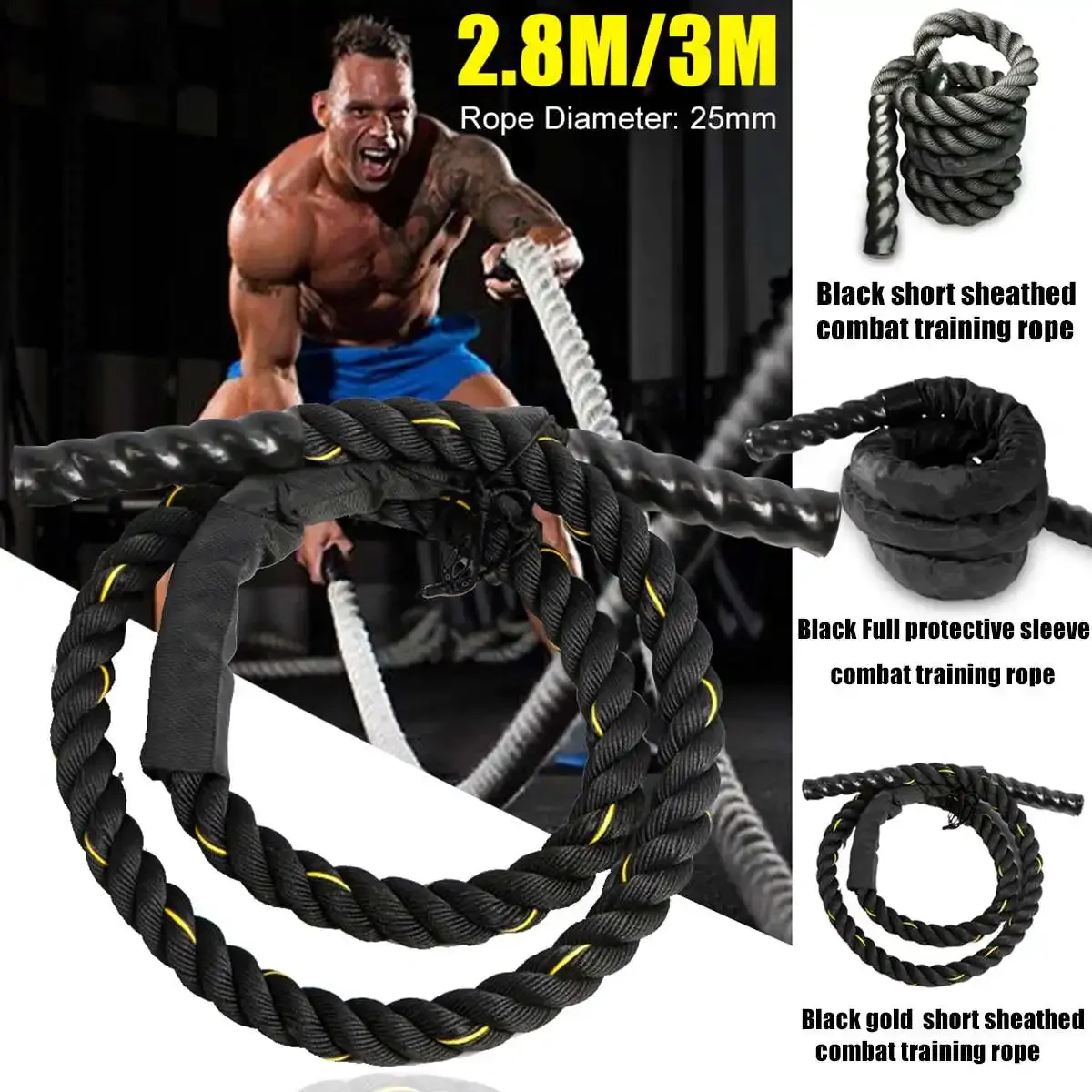 

25mm Fitness Heavy Jump Rope Crossfits Weighted Battle Skipping Ropes Power Training Improve Strength Muscle Fitness Equipment