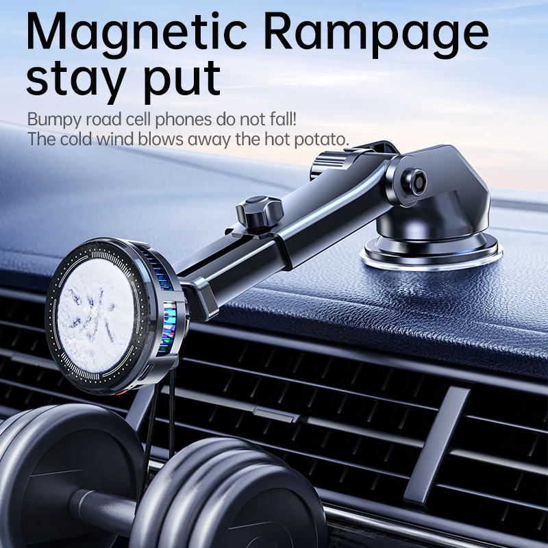 Универсальная автомобильная присоска, магнитное полупроводниковое охлаждающее крепление для телефона, RGB-подсветка, 3-уровневая регулировка для iPhone 16, 15, 14, 13, Samsung