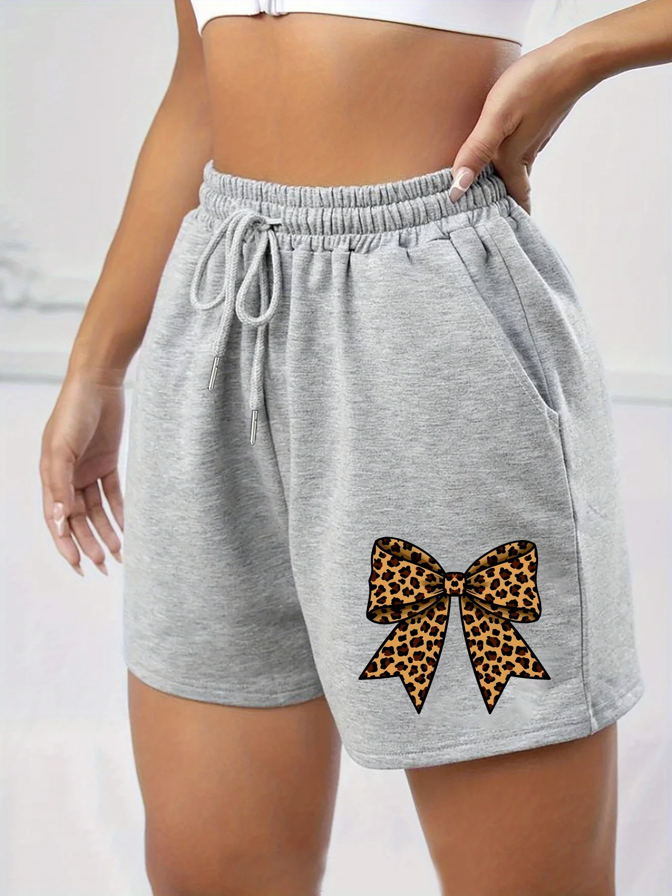 Women's Summer Bow Print Casual Shorts Elastic Waistband Sweat-wicking and Breathable Suitable for Sports Running and Fitness