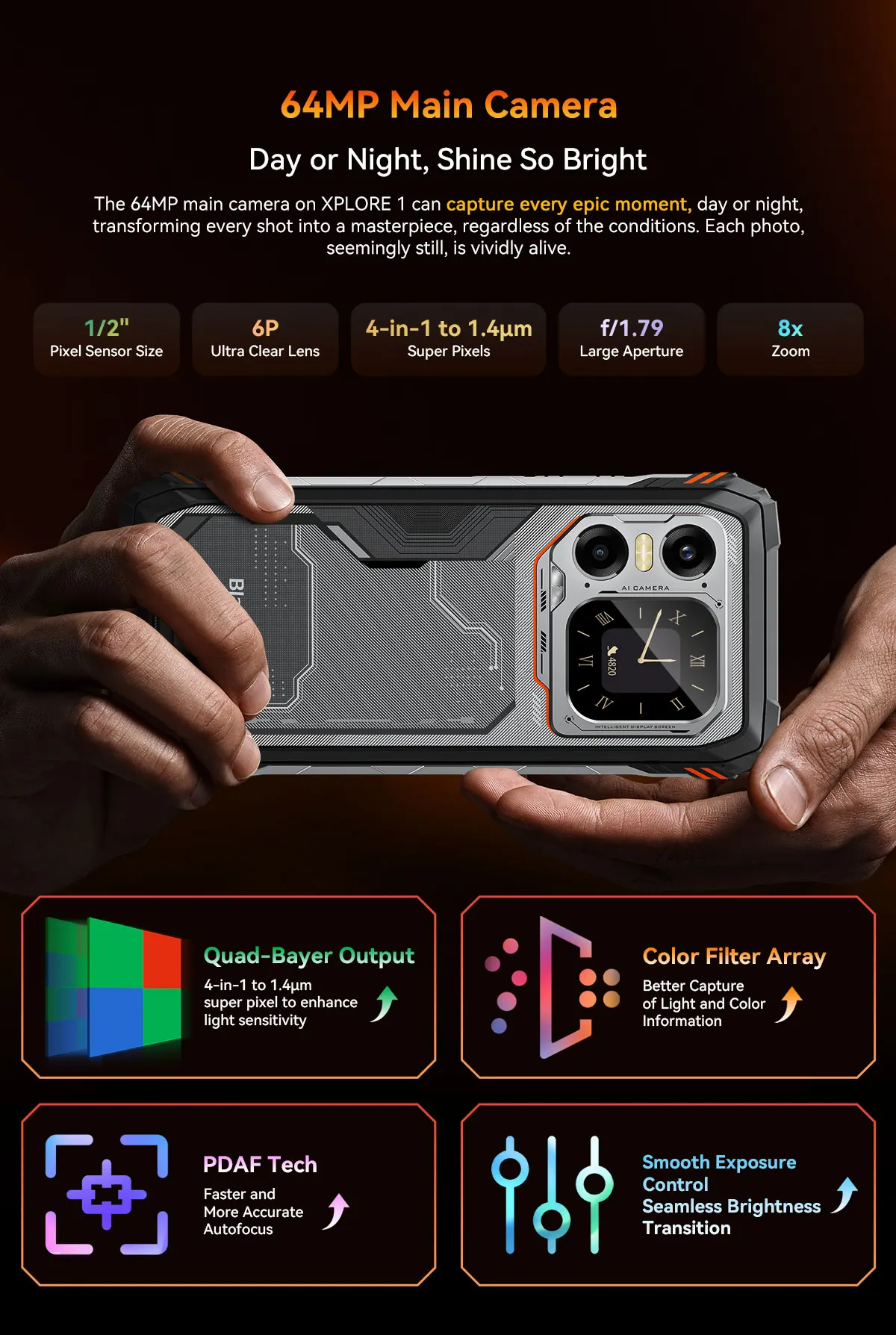 Blackview XPLORE 1 [Kein EU-Ladegerät] Robustes Smartphone 5G 16 GB + 512 GB / 12 GB + 256 GB Android15 20000 mAh 55 W 6,78 Zoll 2,4 K Mobiltelefon – Detail 28
