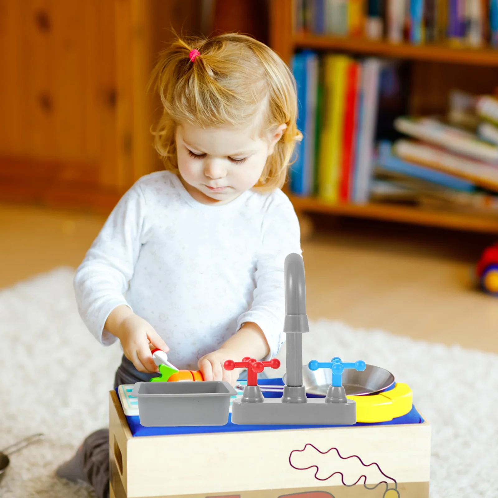 ชุดอ่างล้างจานขนาดเล็กพร้อมก๊อกน้ำสำหรับเด็ก ชุดเล่นสมมติเสมือนจริง อ่างล้างจานขนาดเล็ก ชุดเล่นบทบาทสมมติ เครื่องล้างจาน ของเล่นเสริมพัฒนาการด้านน้ำ