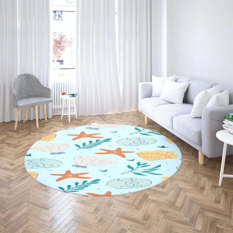 Pink Shell Starfish Round Rug Non Slip Floor Mat Cute Beach Seaside Print Carpet For Bedroom Makeup Desk Decor Mat