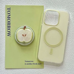 Painted cream green phone case with green apple magnetic bracket For iPhone 11 12 13 14 15 16 17 pro max
