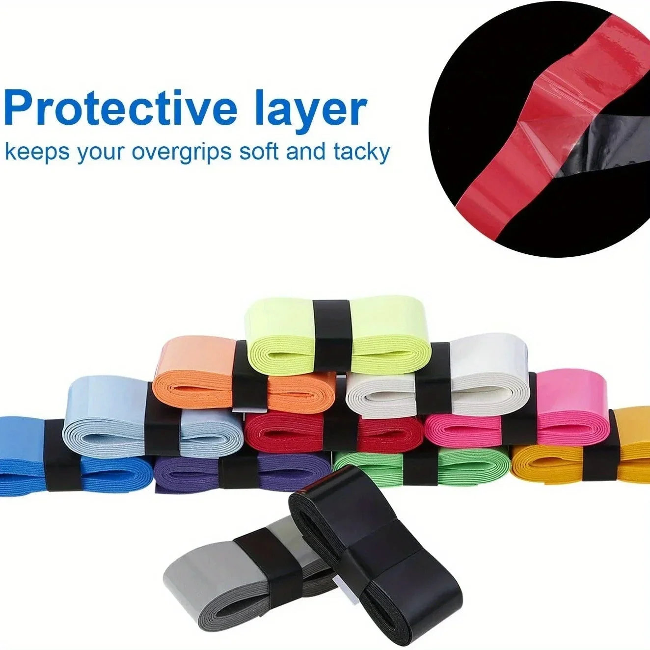 Rutschfestes, schweißabsorbierendes Gripband für Tennisschläger – PU-Material, mehrfarbig sortiert (Neon- und einfarbige Farben) für eine verbesserte Kontrolle – Detail 2