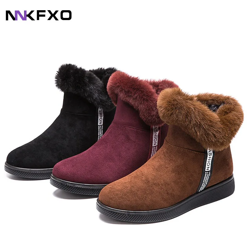 

Women Boots Snow Platform Fur Boots Ladies Zipper Ladies Shoes Flat Ankle Boots Chunky Botas Mujer Winter Shoes bc7257