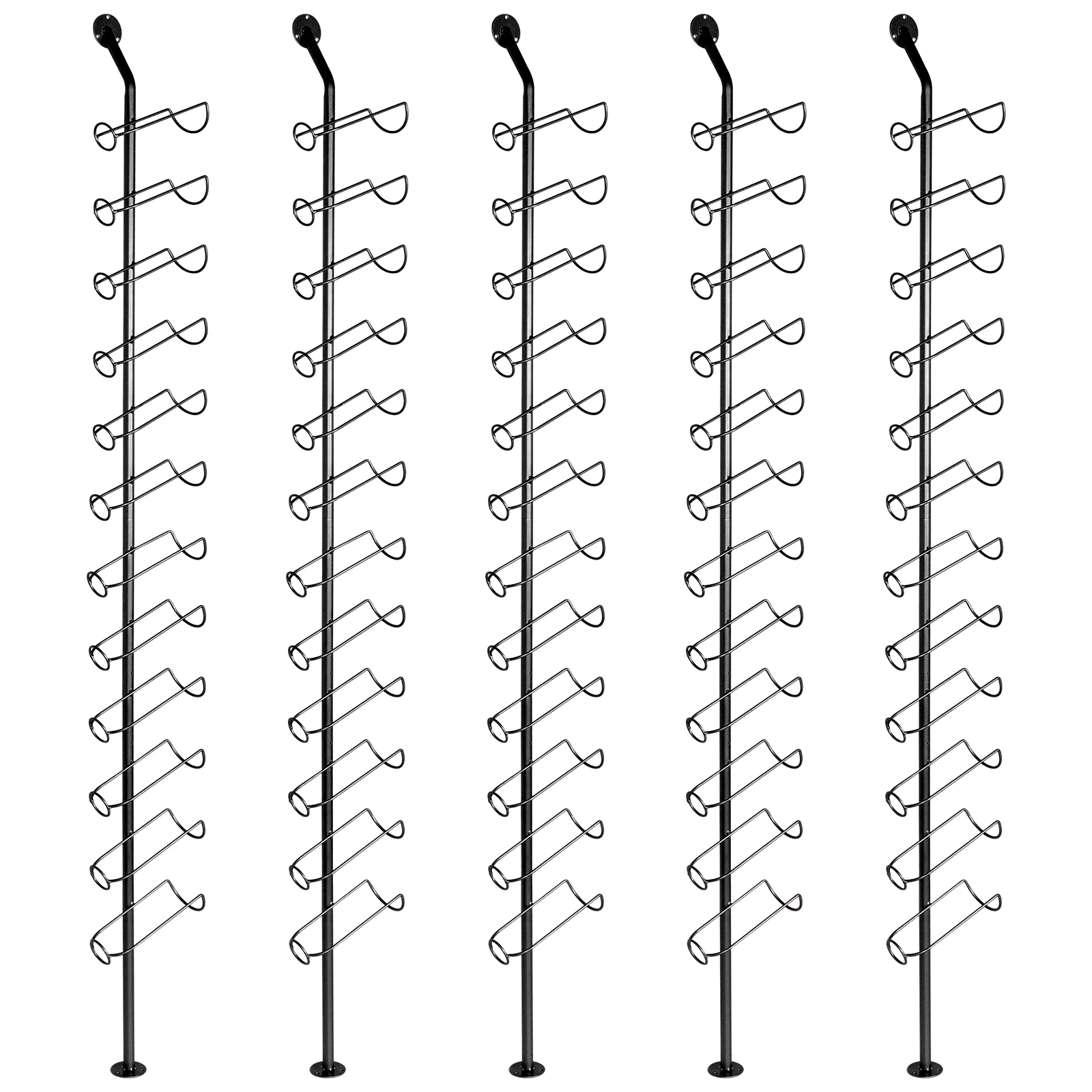 Wine Rack Wall Mount - 5パック壁掛けワイン収納オーガナイザー60本用吊り下げ式ラックブラックメタルDIY取り外し可能キッチンセラーレストラン用
