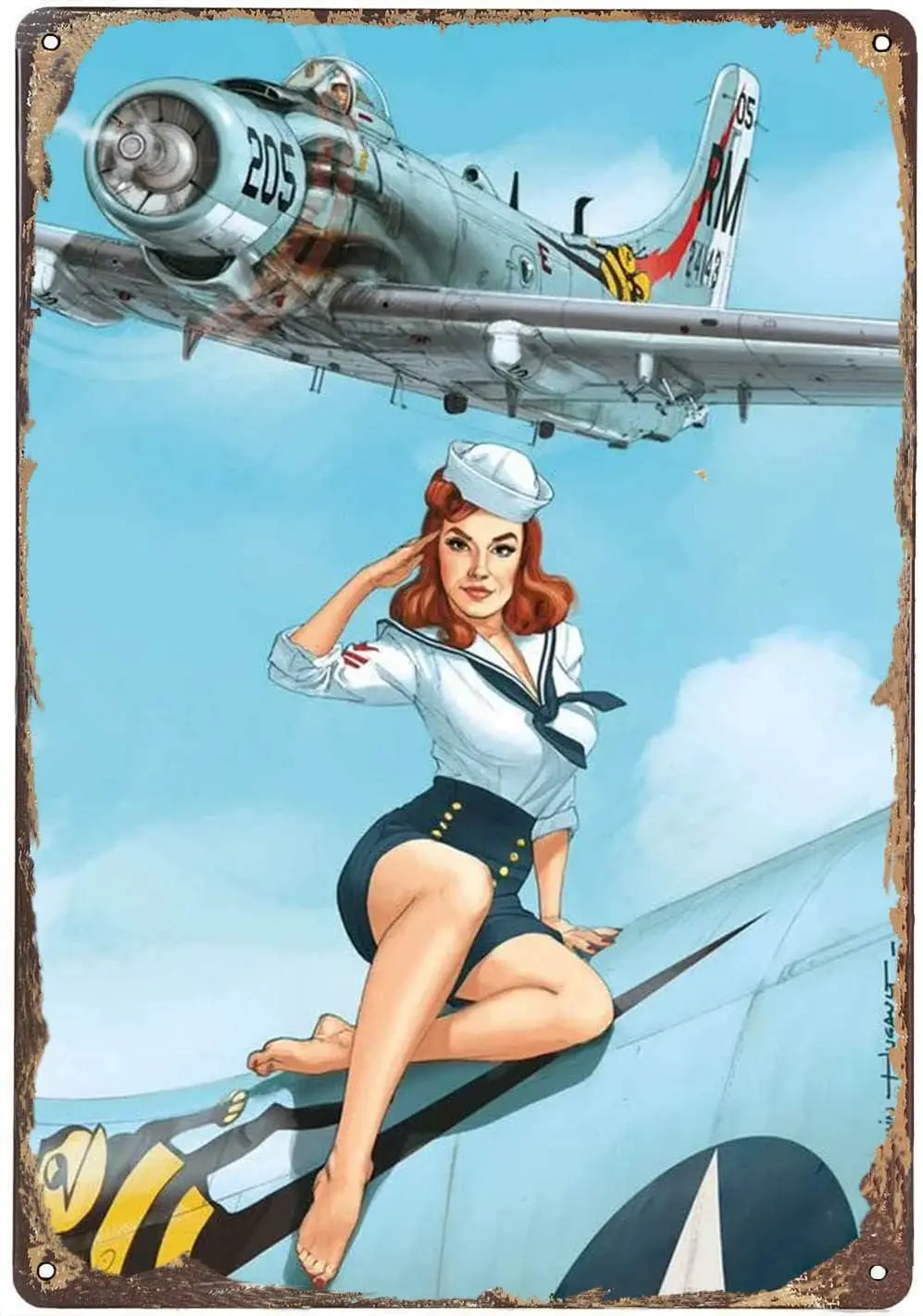 ICRAEZY air Force pin up Girl Metal Plaque  Tin Sign Home Bar Club Art Home Bar Restaurant Coffee Shop-Aluminum