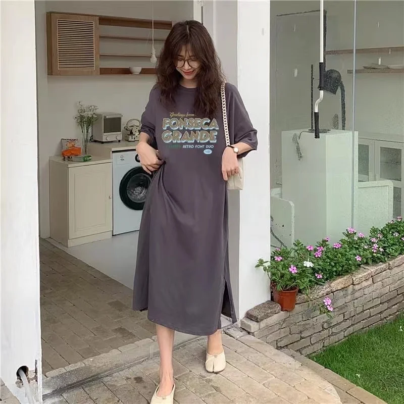 Robe T-shirt d'été à manches courtes, fente, au-dessus du genou, jupe longue ample, Style paresseux décontracté, tendance et élégant, nouvelle collection ​
