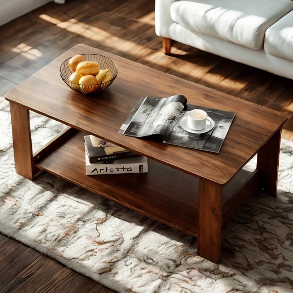 

43" Coffee Table with Storage, 2-Tier Walnut Coffee Table, Rectangular Modern Center Table for Living Room, Apartment, Small Spa