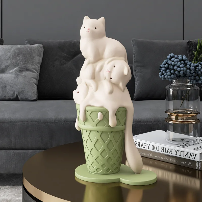 

Creative Cute Ice Cream Cat Resin Ornaments Home Livingroom Bookshelf Figurines Decoration Store Milk Tea Shop Sculpture Crafts