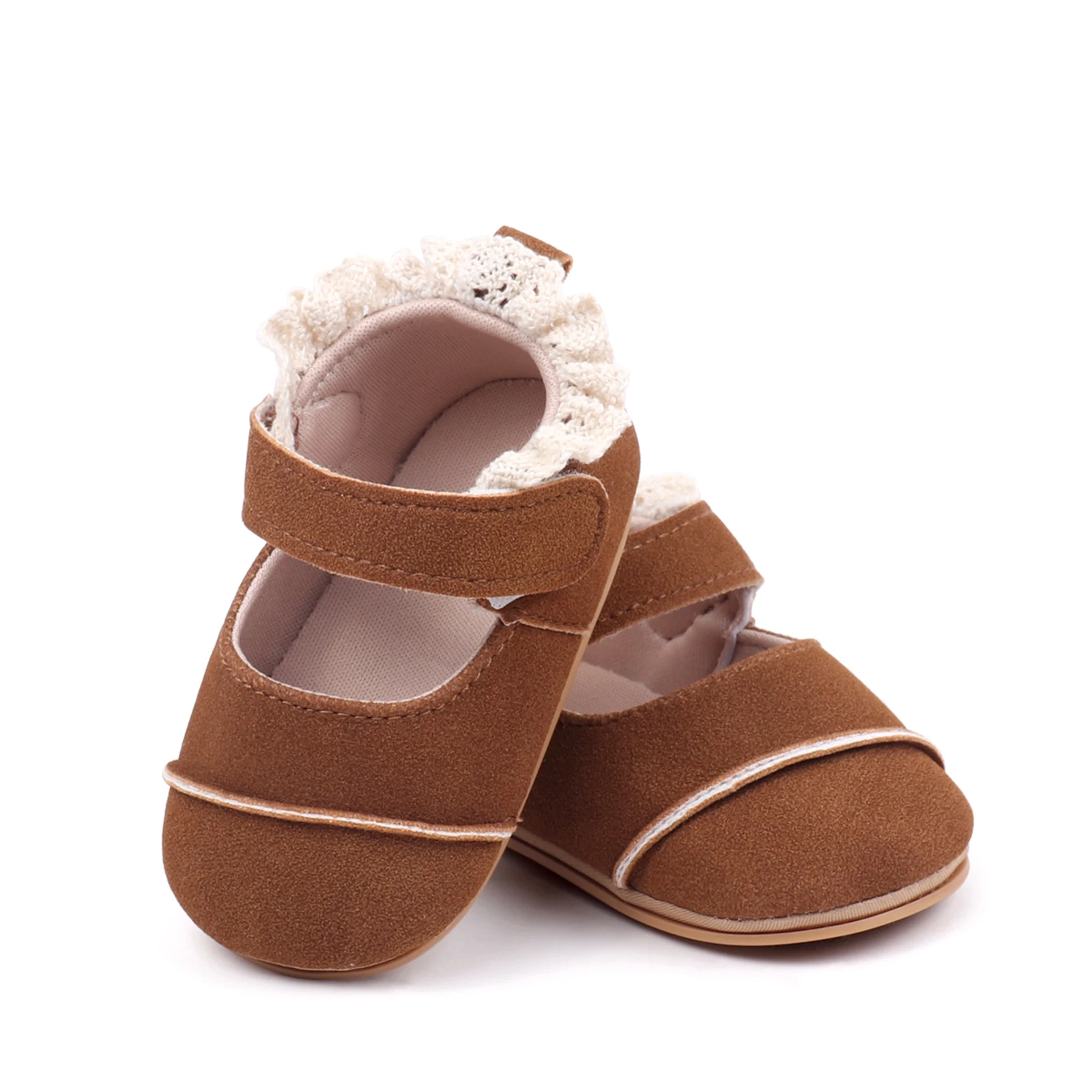 

Cute Lovely Baby Girls Shoes Cute Flats Non-slip Lace Soft Soles Mary Jane Shoes Newborn First Walker Crib Shoes 0-18 Months
