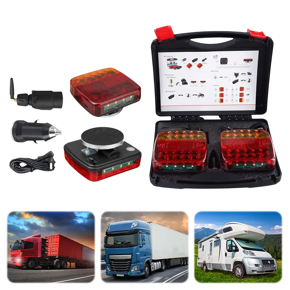 Kit de luces de remolque recargables, Kit de luces traseras de remolque LED portátiles impermeables, luces de remolque para camión, RV, barco