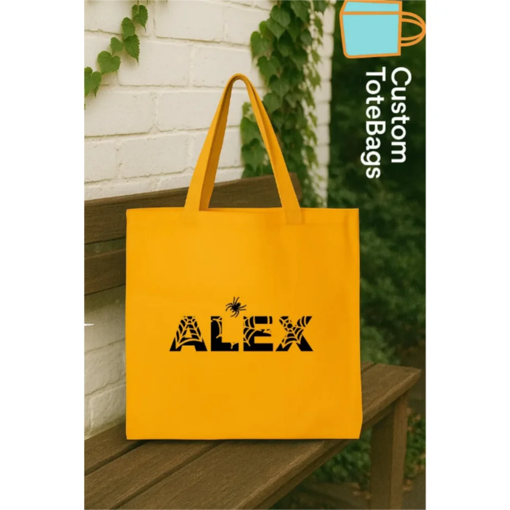 حقيبة حمل مخصصة للهالوين مع الاسم، حقيبة أطفال على شبكة العنكبوت، حقيبة خدعة أو علاج مخصصة، حقيبة اسم مخيف، هدية الهالوين للأطفال