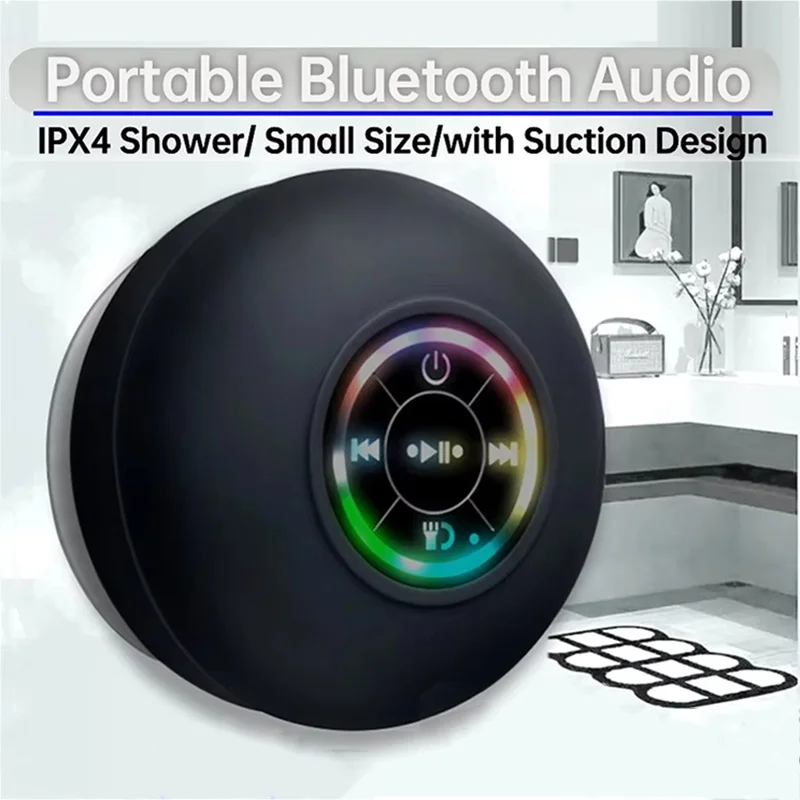 Bathroom Bluetooth Speaker Wireless Mini Stereo Sound LED Speaker With Suction Cup IPX4 Waterproof For Travel Outdoor Bathroom