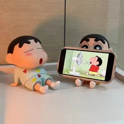 Crayon Shin-Chan Phone Holder Kawaii Anime Desktop Ornaments Cartoon Watching TV Phone Support Cute Doll Decorations Girls Gifts