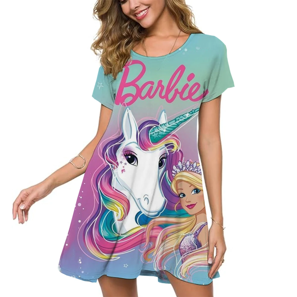 Women Barbie Unicorn Dress Puffy Girl Dress Plus Size Female Summer Short Sleeve O-Neck Casual A-Line Dress Vestidos