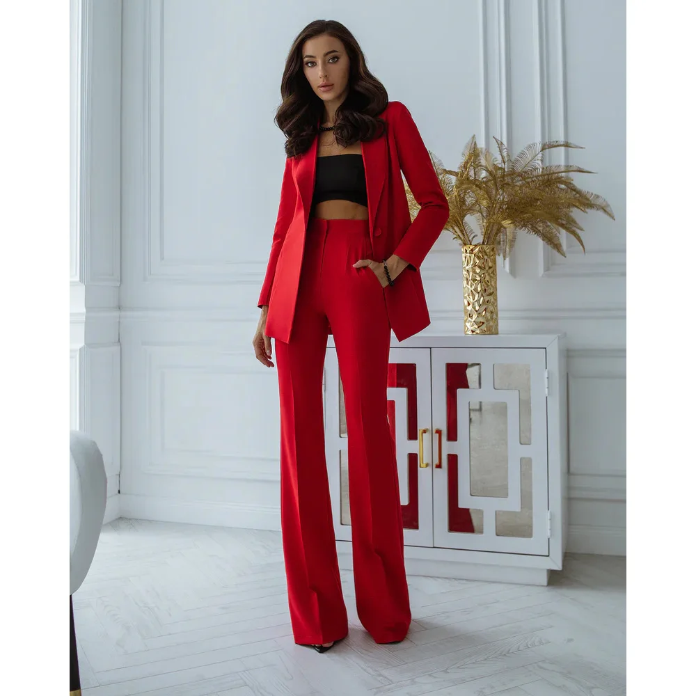 

Luxury Red Single Breasted Peak Lapel Women's Suits Slim Fit Elegant Women 2 Piece Jacket Pants Office High Quality Full Set