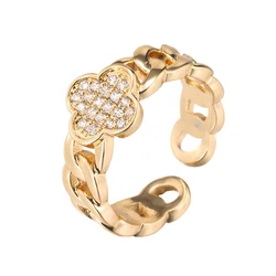 HIGH-QUALITY FEMALE FLOWER SHAPE WITH AAA Grade Zircon Gold-Plated Silver Opening Plant Ring Buckle Style Jewelry Adjustable
